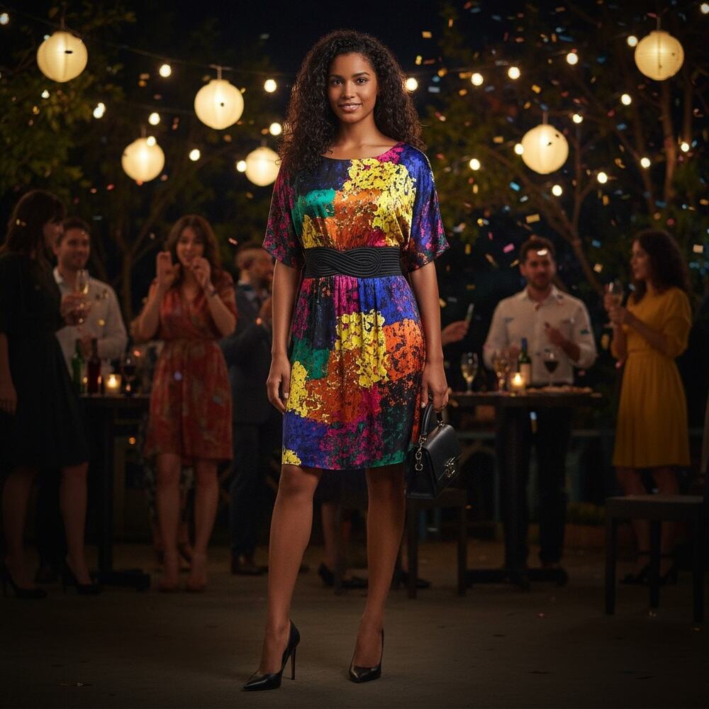 Trina Turk Fosse Shanghai Silk Mini KneeLgth Dress Size 6 Multicolor Made in USA